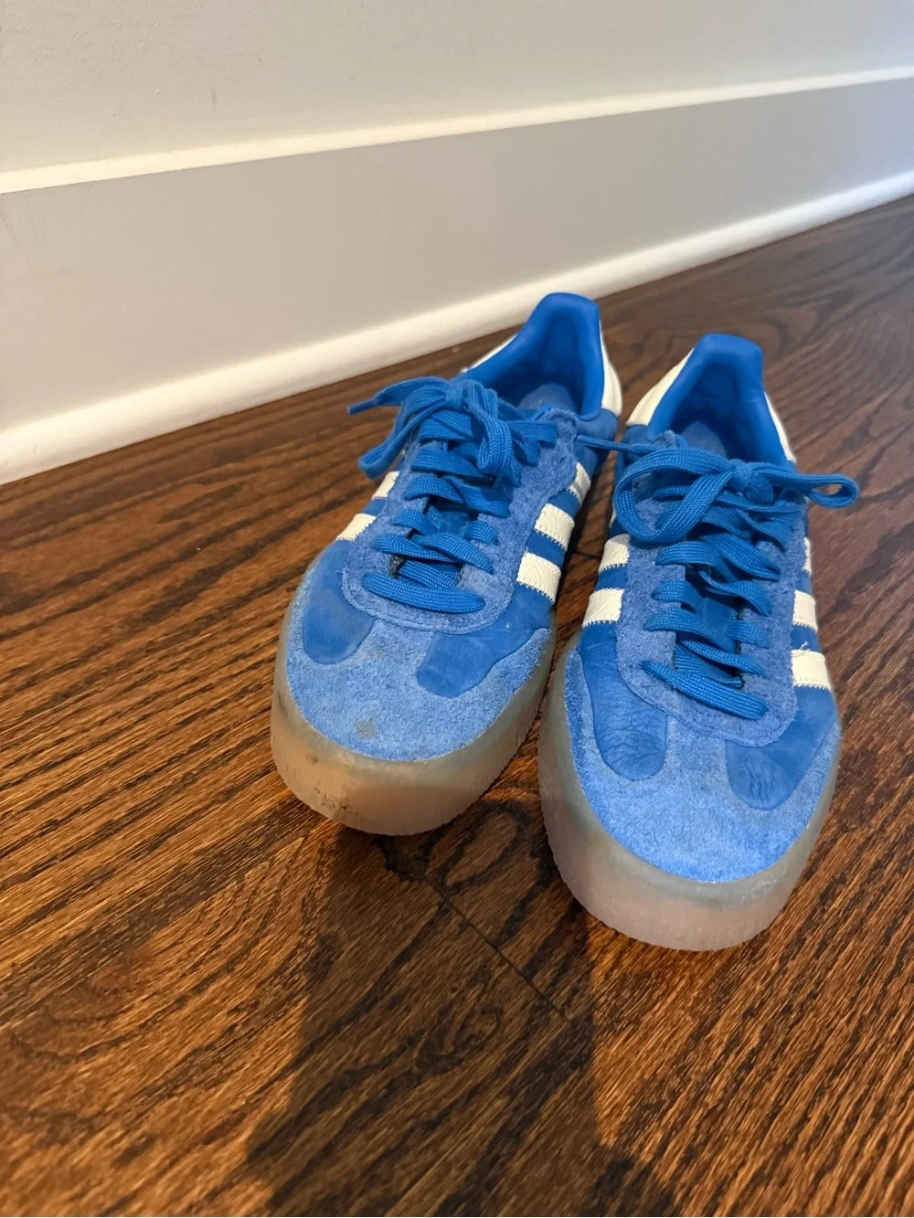 adidas Samba Suede Sneaker in Blue & White with Gum Sole